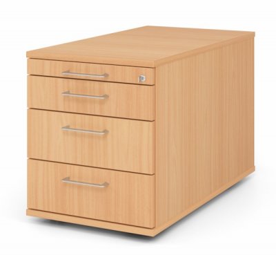 Rollcontainer Multi 80 cm tief 3 Schubladen Dekor Buche Bügelgriffe