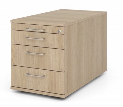 Rollcontainer Multi 80 cm tief 3 Schubladen Dekor Eiche Bügelgriffe