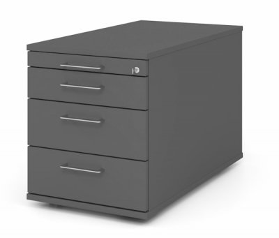 Rollcontainer Multi 80 cm tief 3 Schubladen Dekor Grafit Bügelgriffe