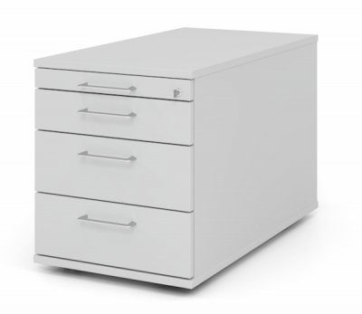 Rollcontainer Multi 80 cm tief 3 Schubladen Dekor Lichgrau Bügelgriffe