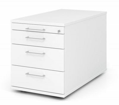Rollcontainer Multi 80 cm tief 3 Schubladen Dekor Weiß Bügelgriffe