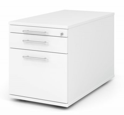 Rollcontainer Multi 80 cm tief mit Hängeregisterauszug Dekor Weiß Relinggriffe