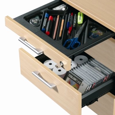 Rollcontainer mit 3 Schubladen Detail Materialschub