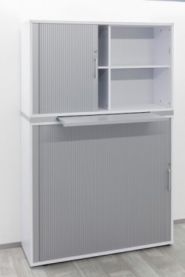 Rollladenschrank 5 Ordnerhöhen 2teilig mit Auszugsplatte Weiß