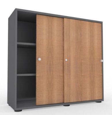 Schiebetürenschrank Master 3 Ordnerhöhen Grafit/Nussbaum