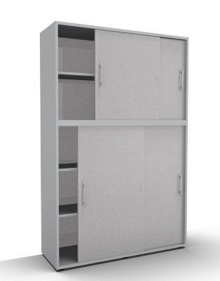 Schiebetürenschrank Multi 2teilig 5 Ordnerhöhen Lichtgrau Silber