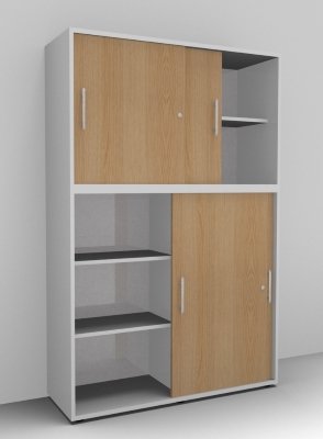 Schiebetürenschrank Multi 2teilig 5 Ordnerhöhen Weiss Eiche