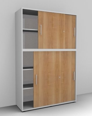 Schiebetürenschrank Multi 2teilig 5 Ordnerhöhen Weiss Nussbaum