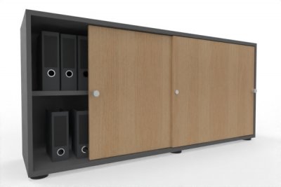 Schiebetürenschrank Master 160 cm breit 2 Ordnerhöhen Korpus Grafit Türen Eiche