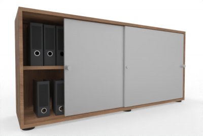 Schiebetürenschrank Master 160 cm breit 2 Ordnerhöhen Korpus Nussgbaum Türen Silber