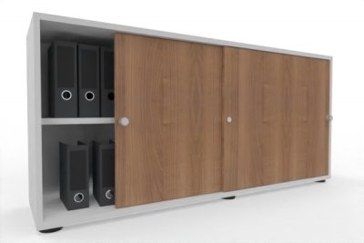 Schiebetürenschrank Master 160 cm breit 2 Ordnerhöhen Korpus Weiß Türen Nussbaum