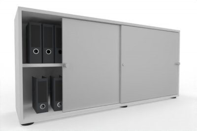 Schiebetürenschrank Master 160 cm breit 2 Ordnerhöhen Korpus Weiß Türen Silber