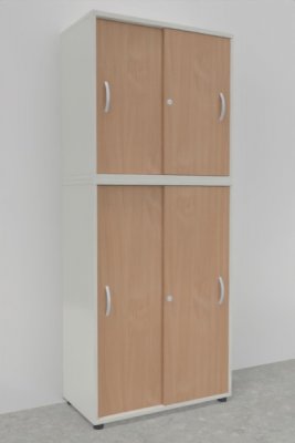 Schiebetürenschrank Mega 2teilig 195 cm hoch 80 cm breit Korpus Weiß Türen Buche