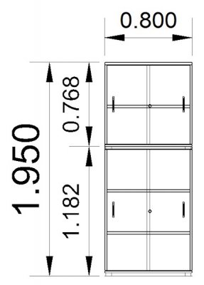 Schiebetürenschrank Mega 2teilig 195 cm hoch 80 cm breit Zeichnung Maße