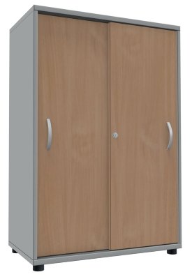Schiebetürenschrank 3 OH, 80 cm Lichtgrau/Buche