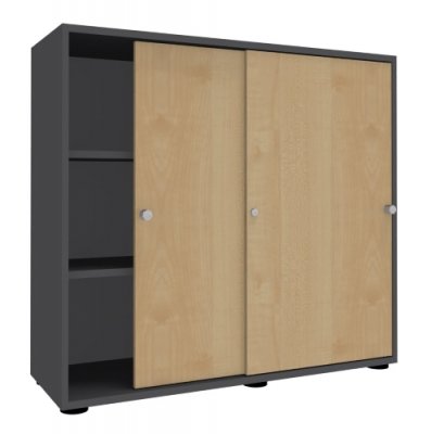 Schiebetürenschrank Master 3 Ordnerhöhen Graphit/Ahorn