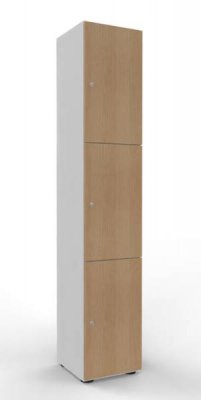 Schließfachschrank 215,6 cm hoch mit 3 Fächern Weiss Eiche