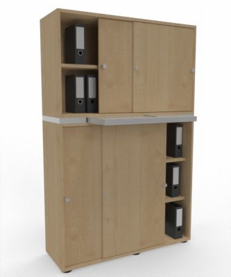Büroschrank 2teilig mit Auszugsplatte und Schiebetüren Ahorn