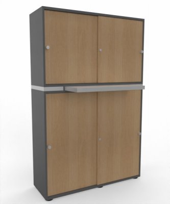 Büroschrank 2teilig mit Auszugsplatte und Schiebetüren Grafit Eiche