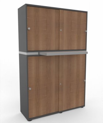 Büroschrank 2teilig mit Auszugsplatte und Schiebetüren Grafit Nussbaum
