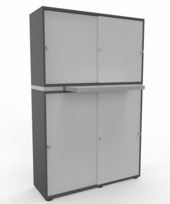 Büroschrank 2teilig mit Auszugsplatte und Schiebetüren Grafit Weiß