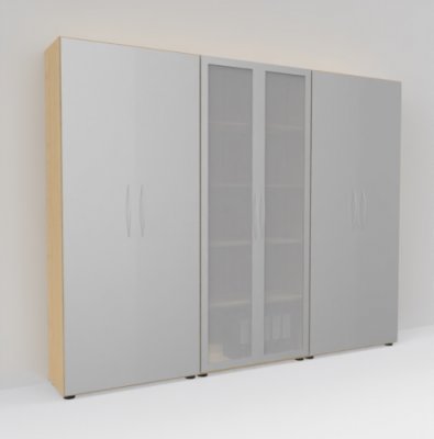 Büro Schrankwand Basis K1 Ahorn-Silber