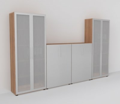 Schrankreihe Basis K3 Nussbaum-Silber