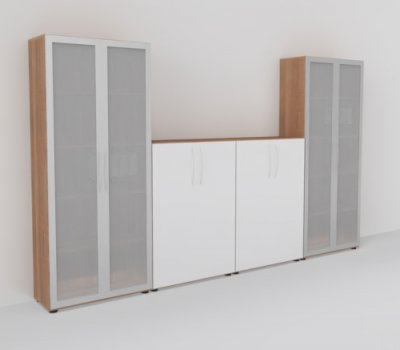 Schrankreihe Basis K3 Nussbaum-Weiss