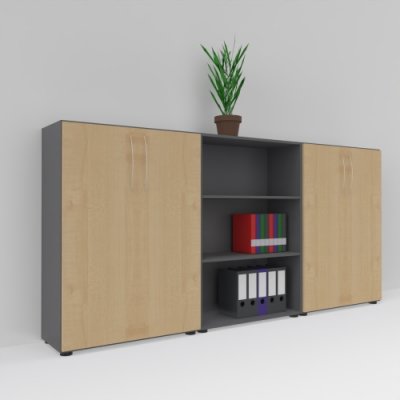 Schrankwand Basis K4 Grafit-Ahorn