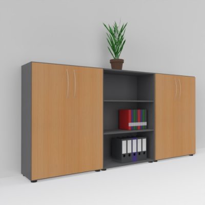 Schrankwand Basis K4 Grafit-Buche