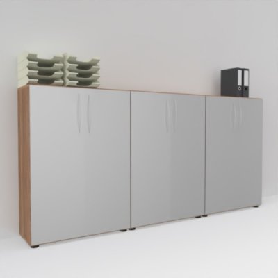 Büro Schrankwand Basis K5 Nussbaum-Silber