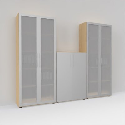 Büroschrankwand Basis K6 Ahorn-Silber