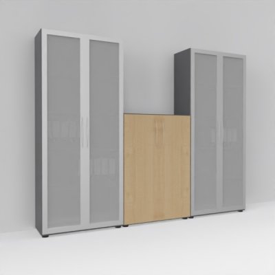 Büroschrankwand Basis K6 Grafit-Ahorn