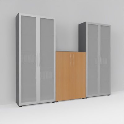 Büroschrankwand Basis K6 Grafit-Buche