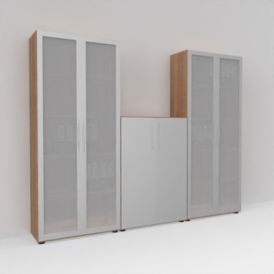 Büroschrankwand Basis K6 Nussbaum-Silber