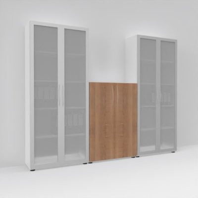 Büroschrankwand Basis K6 Weiss-Nussbaum