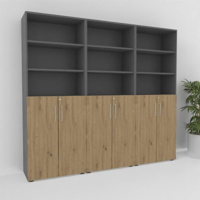 Büroschrankwand VH17 240 cm breit Grafit-Asteiche