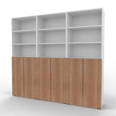 Büroschrankwand VH17 240 cm breit Weiß-Nussbaum
