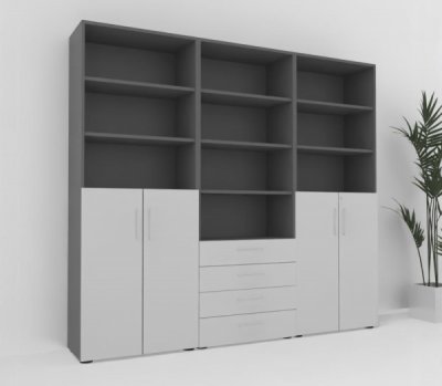 Büroschrankwand VH90 240 cm breit Grafit-Lichtgrau