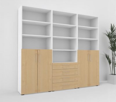 Büroschrankwand VH90 240 cm breit Weiß-Ahorn