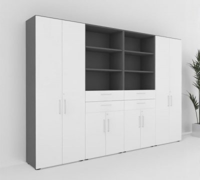 Büroschrankwand VH92 320 cm breit Grafit-Weiß