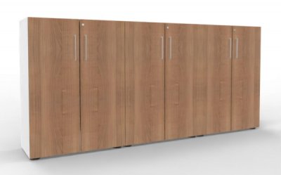 Büro-Schrankwand VH94 240 cm breit  Weiß-Nussbaum