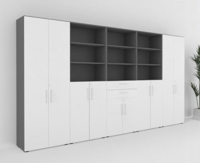 Büroschrankwand VH99 400 cm breit Grafit-Weiß
