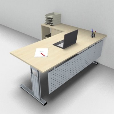 Schreibtisch Mega 180 cm mit Anstellschrank und Blende