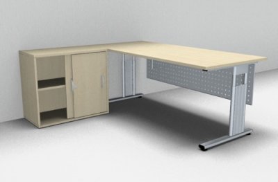 Schreibtisch Mega 180 cm mit Anstellschrank und Blende Ahorn
