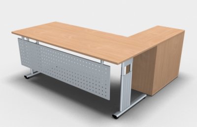 Schreibtisch Mega 180 cm mit Anstellschrank und Blende Buche