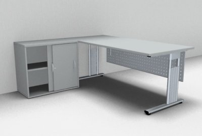 Schreibtisch Mega 180 cm mit Anstellschrank und Blende Lichtgrau