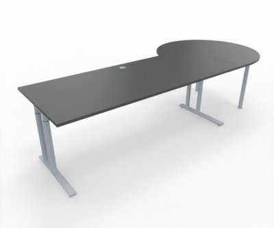 Schreibtisch 200 cm mit Beratertisch rechts Onyxgrau