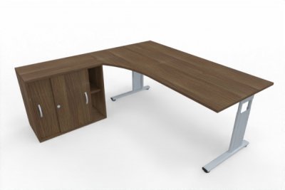 PC-Schreibtisch 180 cm breit mit Anstellschrank an der linken Seite Dekor Nussbaum