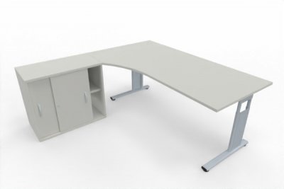 PC-Schreibtisch 180 cm breit mit Anstellschrank an der linken Seite Dekor Weiß